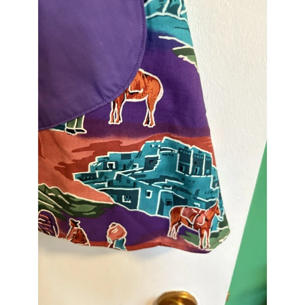 Vintage Reversible Cotton‎ Apron Southwest Desert Print with Horses Cactus Bold